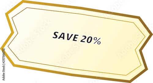 Elegant Gold Framed Voucher Tag Featuring a Special Twenty Percent Off Discount Promotion Design