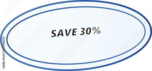 Blue Oval Promotional Tag Featuring A Thirty Percent Discount Offer For Retail Marketing Displays