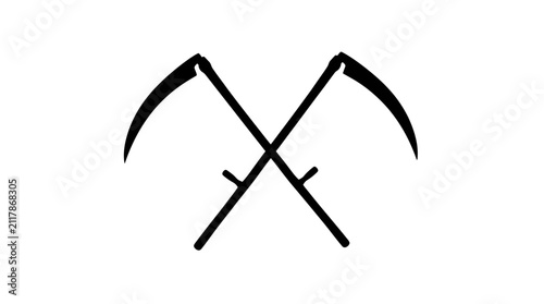 Fotografie Crossed Scythes With Handles Black Silhouette scythe