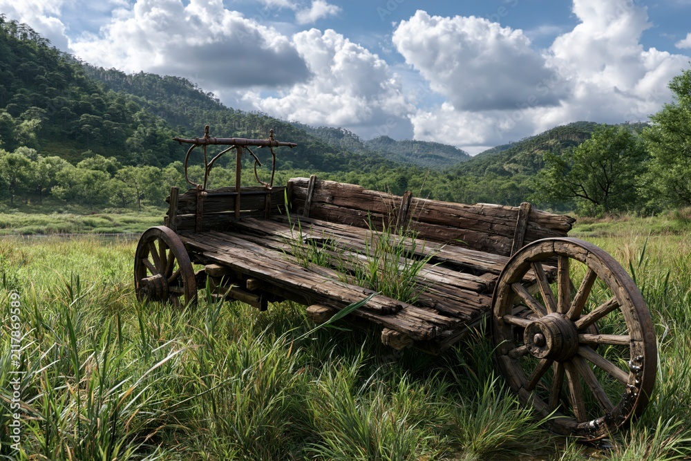 Fototapeta premium Abandoned Cart in a Rolling Meadow