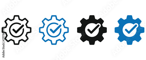 Bild auf Leinwand easy installation icon vector, gear and check mark symbol, quick settings icon,