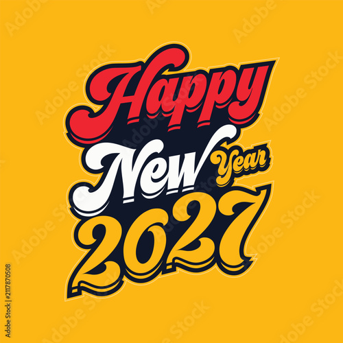Happy New Year 2027 Retro Typography Vector Illustration