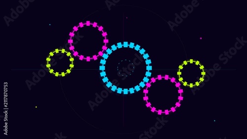 Animated Neon Gear Circles Rotating in Abstract Technological Background