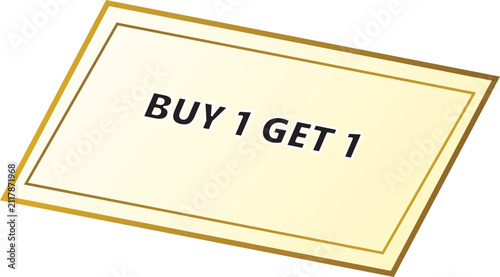 Golden Voucher Card with Buy 1 Get 1 Text Vector Illustration