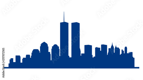 Blue silhouette of the new york city skyline with the twin towers of the world trade center Vector