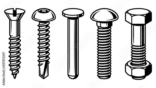 Konstfotografi Set of various metal screws bolts and rivets for construction and industrial rep