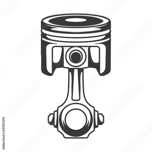 Automotive engine piston with connecting rod vector illustration mechanical part isolated.