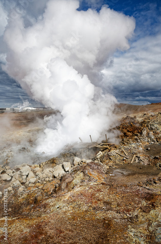 Canvastavla Powerful Geothermal Steam Vent Erupting in Gunnuhver Iceland