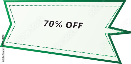 70 Percent Discount Sale Banner for Commercial Promotions and Advertising Labels in Green and White Colors