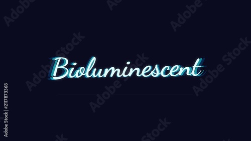 Bioluminescent word text with glitch and kinetic typography effects