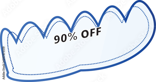 Blue Wavy Discount Label with 90 Percent Off Text for Sales Promotion and Marketing