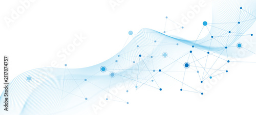 Network connection. Abstract mesh, molecular plexus line and cyberspace. abstract blue background