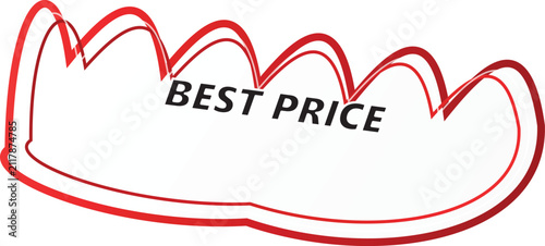 Red Decorative Graphic Label Featuring Best Price Promotional Text for Retail Marketing and E-commerce Sales Banners