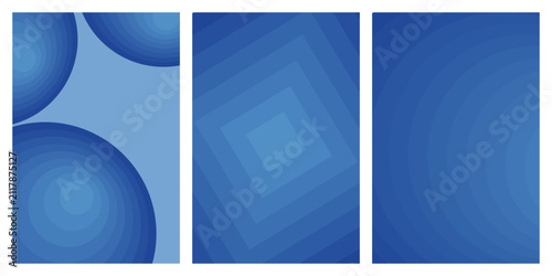 Abstract Blue Geometric Poster Templates with Step Gradient Circles and Squares.