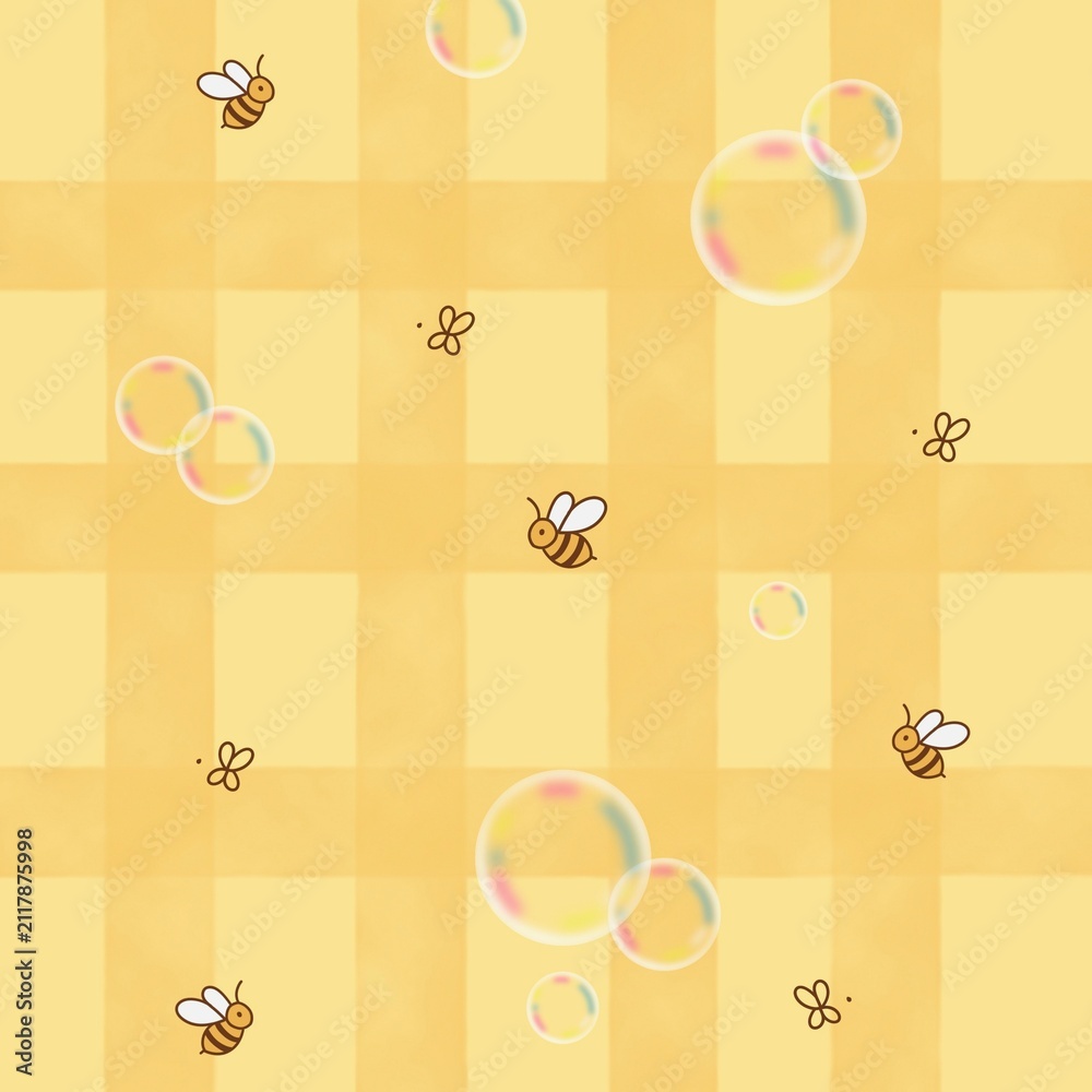 yellow background with bees and bubbles