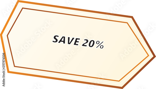 Vector eps graphic discount tag with twenty percent off offer on cream background and orange border