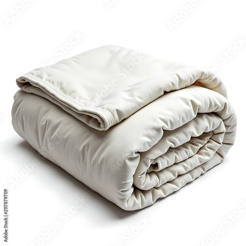 Cozy white blanket folded neatly, soft, comfortable, and warm bedding for a restful sleep, perfect for home decor and lifestyle shots.