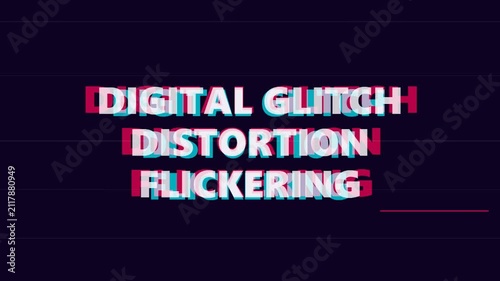 Digital Glitch Distortion Effect with Flickering Text on Dark Background