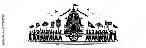 Bild auf Leinwand Jagannath Rath Yatra festival chariot procession silhouette with devotees pullin