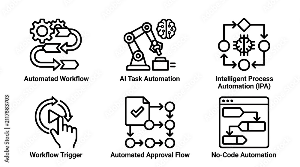 Fototapeta premium AI and Business Process Automation Icons Set