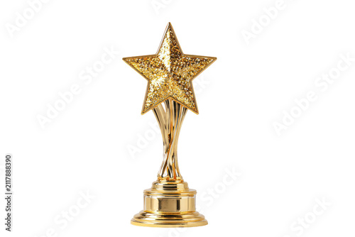 Golden star trophy gleams with polished elegance isolated on transparent background.