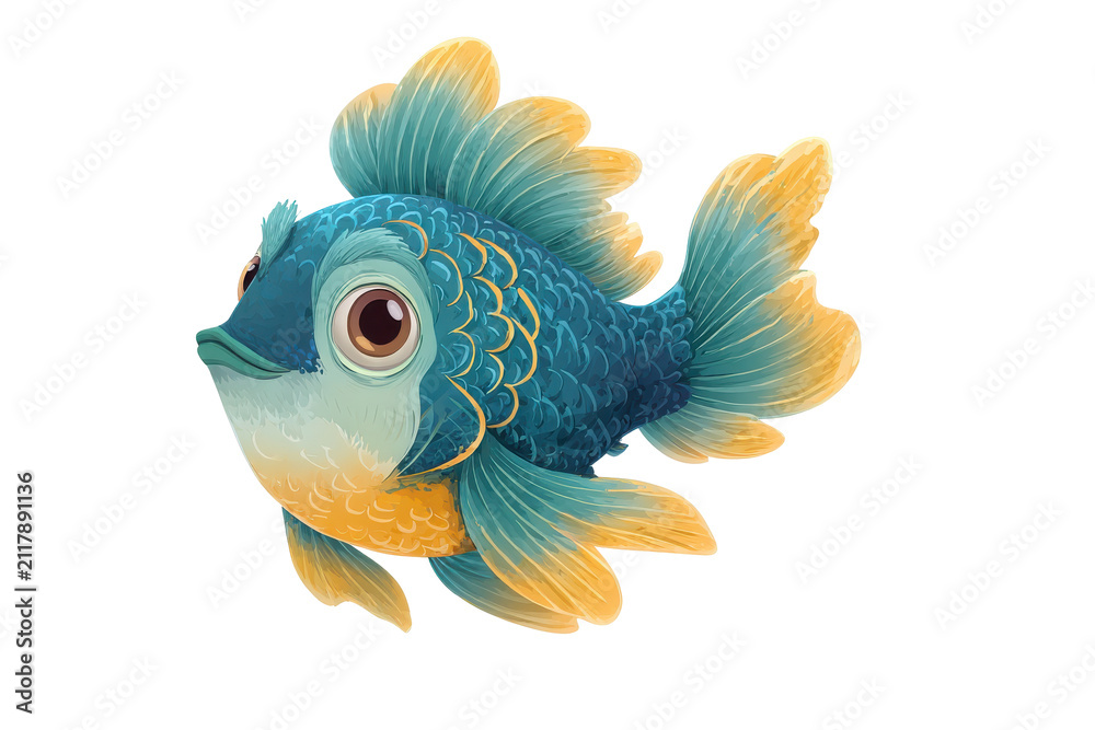 Fototapeta premium Vibrant blue and yellow fish isolated on transparent background.