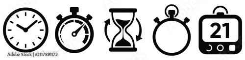 Obraz na plátně Time icons collection clock stopwatch hourglass for measuring time and scheduling various timekeeping devices