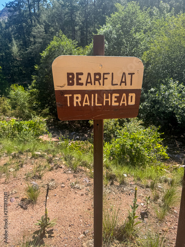Sign for the Bearflat Trailhead located in the Tonto National Forest, Payson Arizona