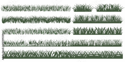 Bild auf Leinwand Green Grass Border Illustration Set A Collection Of Various Grass Types And Arra