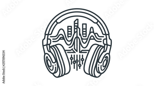 Black and white headphones icon design.