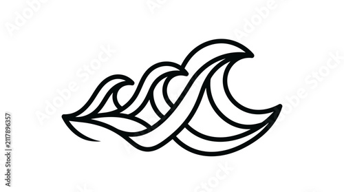 Black line art wave design element.