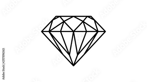 Black line drawing of diamond gemstone.