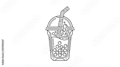 Boba tea in plastic cup.