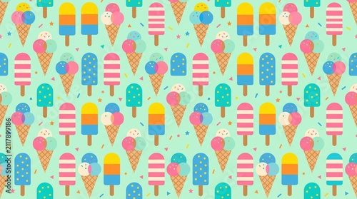 Seamless repeating vector pattern of ice cream shapes using geometric shapes