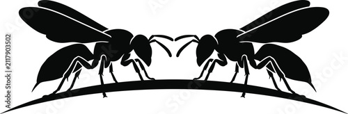 Symmetrical Wasp Silhouette Illustration Featuring Two Insects Facing Each Other