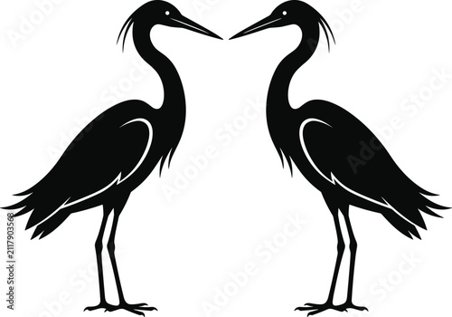 Symmetrical Bird Silhouette Illustration Featuring Elegant Herons or Cranes Facing Each Other