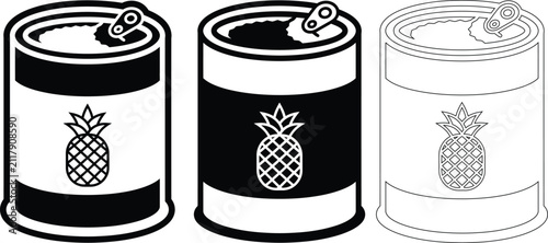 Set of pineapple fruit tin can icon illustrations in minimalist graphic style with pineapple packaging illustration minimalist