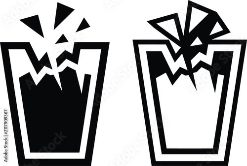 Bild auf Leinwand Broken glass cup vector silhouette icon set with shattered accident silhouette d