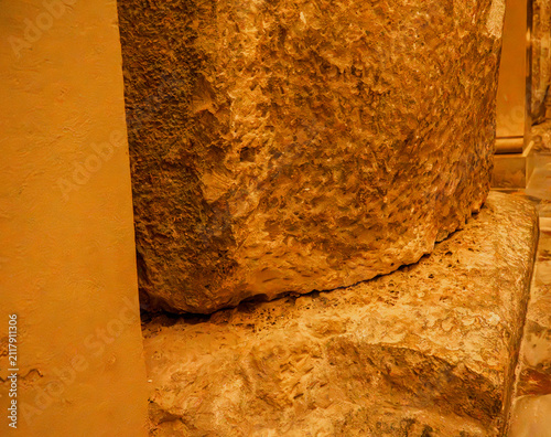 A detail of the base – known as a stylobate – of one of the Doric columns from the Temple of Athena, now incorporated into the walls of Syracuse Cathedral. 