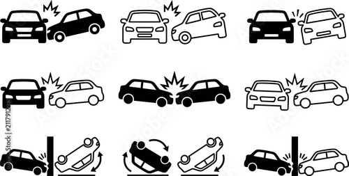 Fotografía Car Accident Icon Set Featuring Vehicle Collisions Head On Crashes Rollovers and