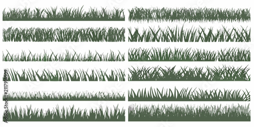 Bild auf Leinwand Collection of green grass border illustrations arranged in horizontal rows on a