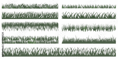 Quadro su tela Collection Of Green Grass Borders And Edges Vector Illustration On White Backgro