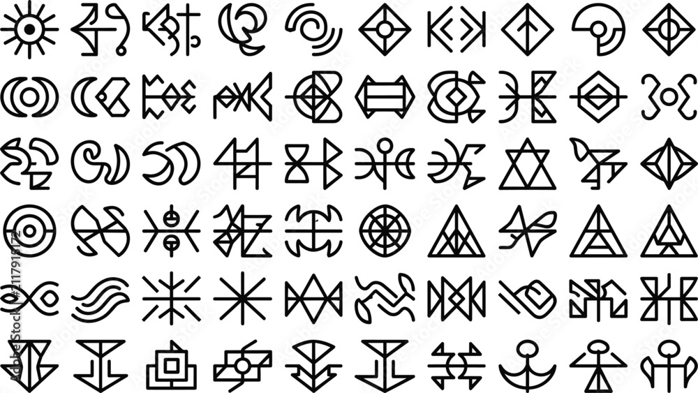 Fototapeta premium Abstract Geometric Outline Symbol Icon Set for User Interface and Graphic Design