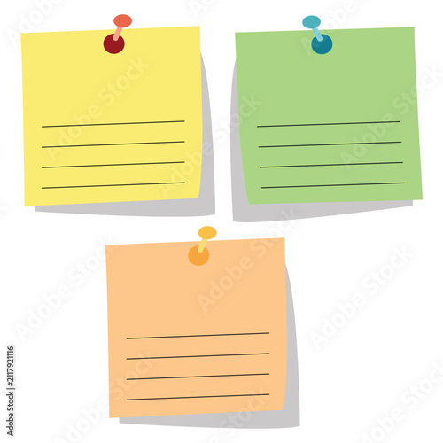 Colorful pinned memo paper note templates set vector