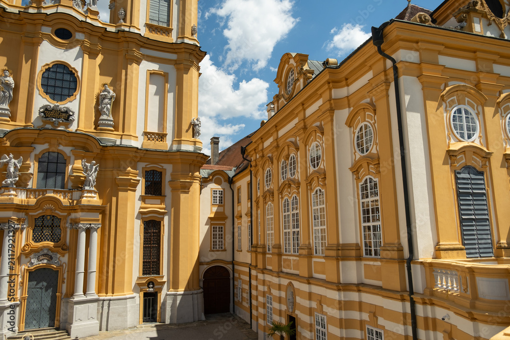 Obraz premium Stift Melk benedictine monastery architecture with beautiful yellow facades and decorative windows