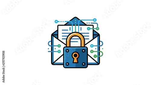 Secure Email Concept Featuring a Locked Envelope with Digital Circuit Patterns.