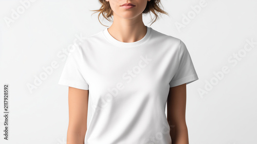 Young Woman in White Shirt Smiling in Studio Portrait, Casual Fashion Model with Blonde Hair Standing Against White Background