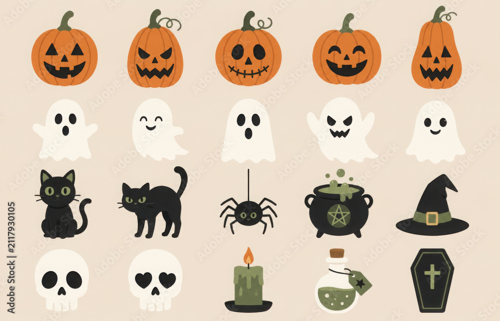 Fototapeta premium Halloween clipart, illustrations and design elements set.