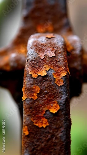 Close-up of rusty metal texture with peeling paint