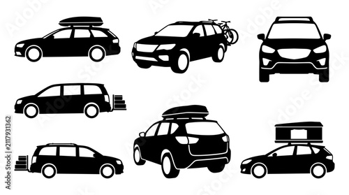 Canvastavla Cars with Luggage and Accessories for Travel and Adventure Featuring Roof Rack,